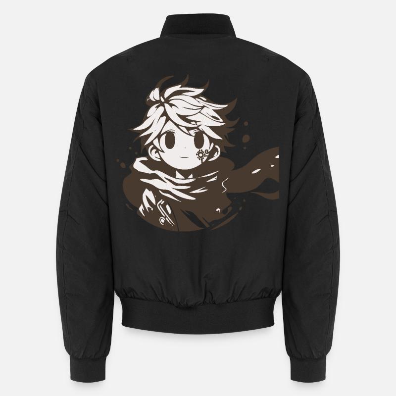 MangaPersonnage avec écharpe marron - Bomber unisexe - noir