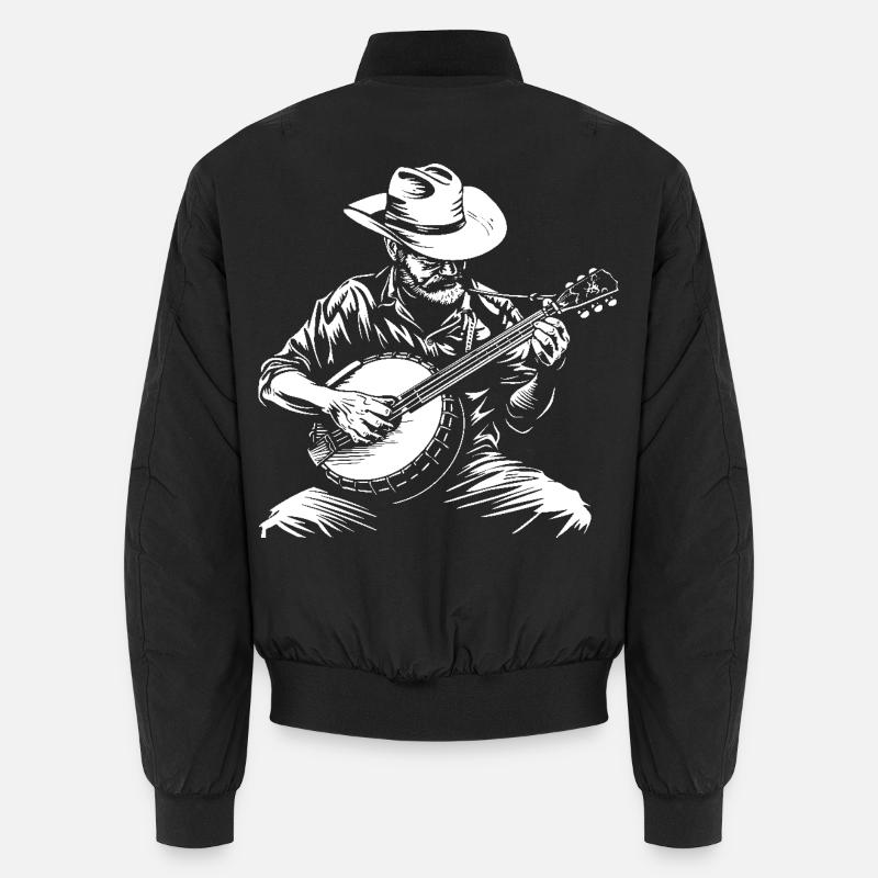Old Banjo Player Sketch - Unisex Bomber Jacket - black