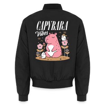 Relaxed Capybara Vibes - Unisex Bomber Jacket - black - Back - AI Model Male 185 light (185cm)