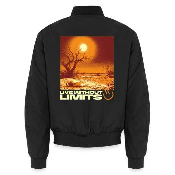 Live Without Limits – Surreal Desert Scene - Unisex Bomber Jacket - black - Back - AI Model Male 185 light (185cm)