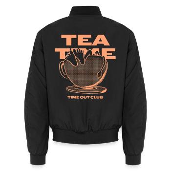 Tea Time – Entspannte Auszeit - Unisex Bomberjacke - Schwarz - Hinten - AI Model Male 185 light (185cm)