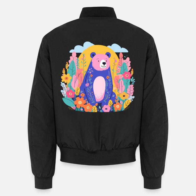 Bunter Bär im Blumengarten - Unisex Bomberjacke - Schwarz