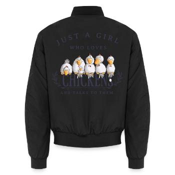 Just A Girl Who Loves Chickens Hühner - Unisex Bomber Jacket - black - Back - AI Model Male 185 light (185cm)