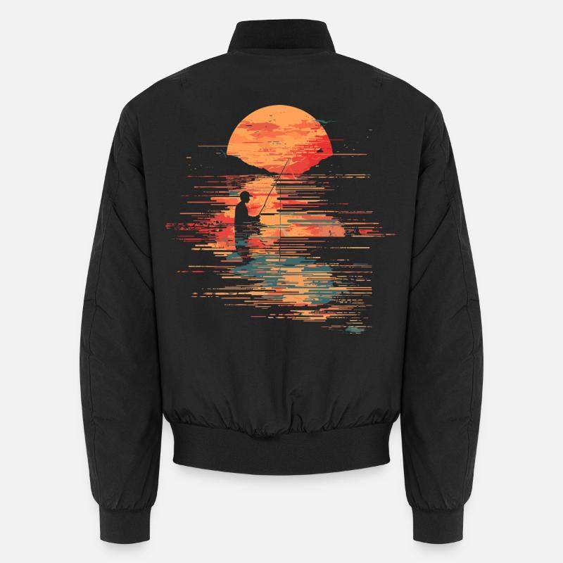 Fishing Illustration - Unisex Bomber Jacket - black