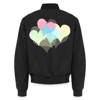 De nombreux cœurs colorés avec des rayures à pois - Bomber unisexe - noir - Dos - AI Model Male 185 light (185cm)