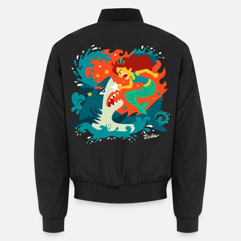 Mermaid versus Shark - Unisex Bomber Jacket - black