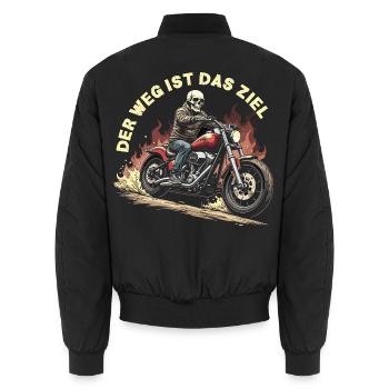 Totenkopf auf Motorrad mit Flammen - Unisex Bomberjacke - Schwarz - Hinten - AI Model Male 185 light (185cm)