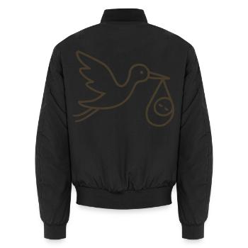 Cigogne avec bébé enfant - Arrivée minimale de bébé - Bomber unisexe - noir - Dos - AI Model Male 185 light (185cm)