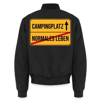 Campingplatz Warnhinweis Design - Unisex Bomberjacke - Schwarz - Hinten - AI Model Male 185 light (185cm)