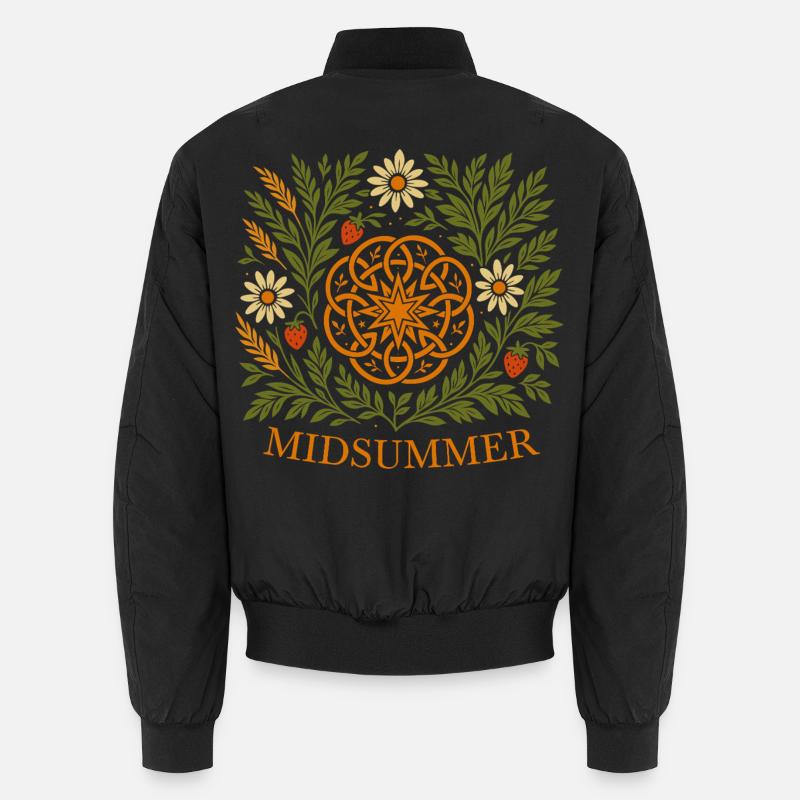 Midsummer Summer Mandala - Strawberries & Flowers - Unisex Bomber Jacket - black