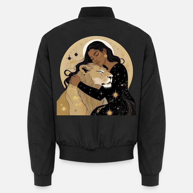 Frau mit Löwe in Sternenhimmel Unisex Bomberjacke