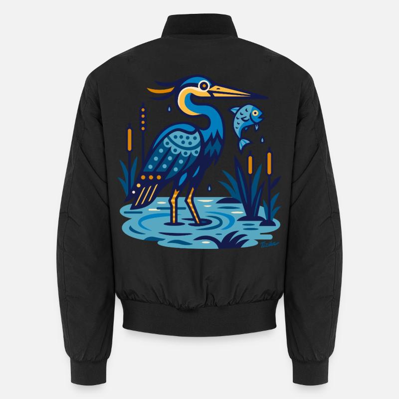 Grey heron - Unisex Bomber Jacket - black