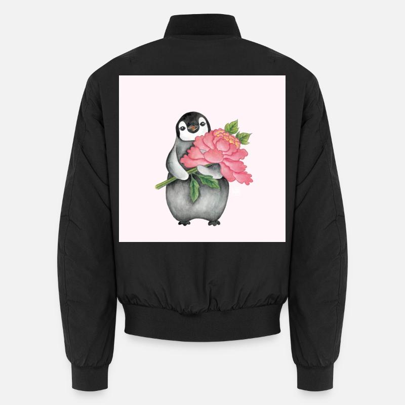 Cute Penguin with Peony Unisex Bomber Jacket