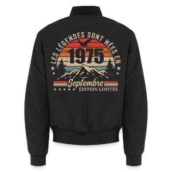 légendaire depuis septembre 1975 | septembre 1975 - Bomber unisexe - noir - Dos - AI Model Male 185 light (185cm)