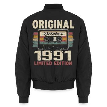 Né en Octobre 1991 | Cadeau Vintage Octobre 1991 - Bomber unisexe - noir - Dos - AI Model Male 185 light (185cm)