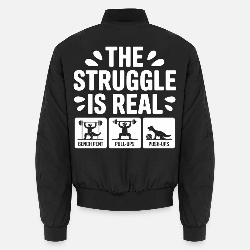 Der Kampf ist ein echtes lustiges T-Rex-Fitnessstudio-Workout Unisex Bomberjacke