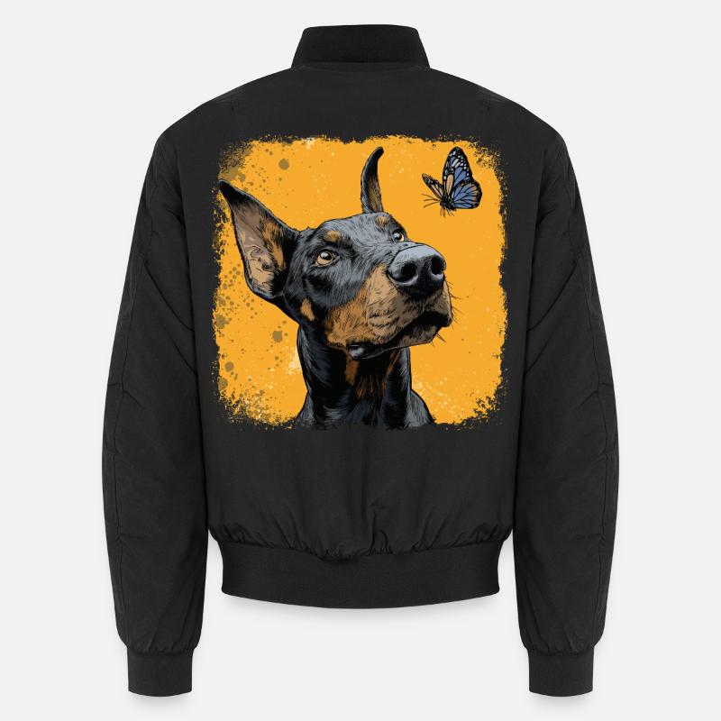 Drôle de doberman et de papillon sur orange Bomber unisexe