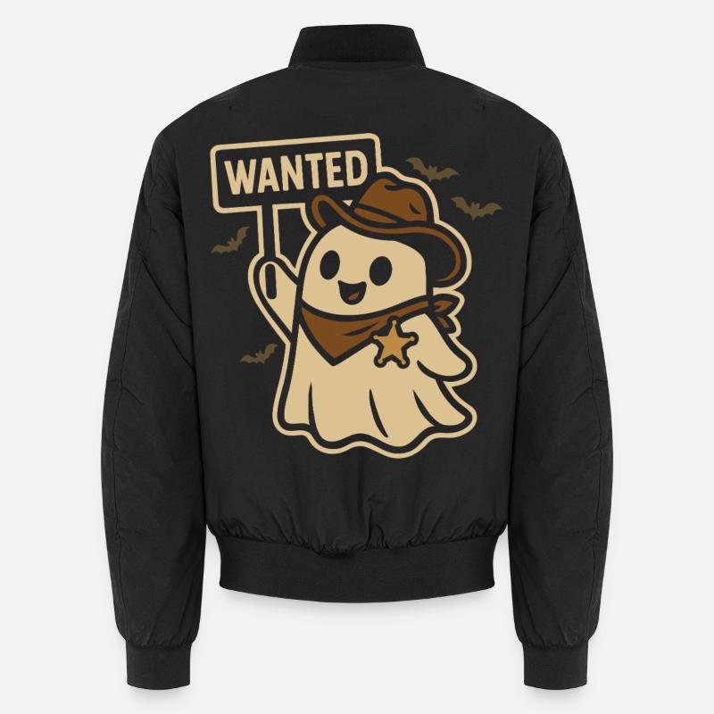 Halloween Ghost Cowboy Wanted Design - Unisex Bomber Jacket - black