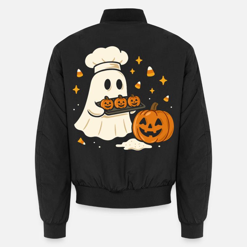 Halloween ghost with chef's hat and pumpkin Unisex Bomber Jacket