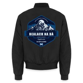 Bealach na Bà , Applecross Peninsula, Schottland - Unisex Bomberjacke - Schwarz - Hinten - AI Model Male 185 light (185cm)