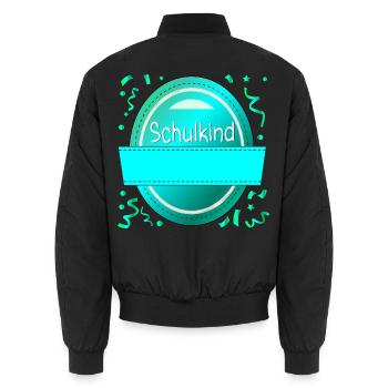 SCHOOL ENROLLMENT SCHOOLCHILD NAME SIGN - Unisex Bomber Jacket - black - Back - AI Model Male 185 light (185cm)