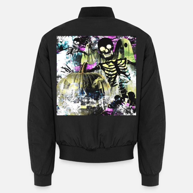 Haunted Pumpkin Skeletons in Neon Forest Unisex Bomber Jacket