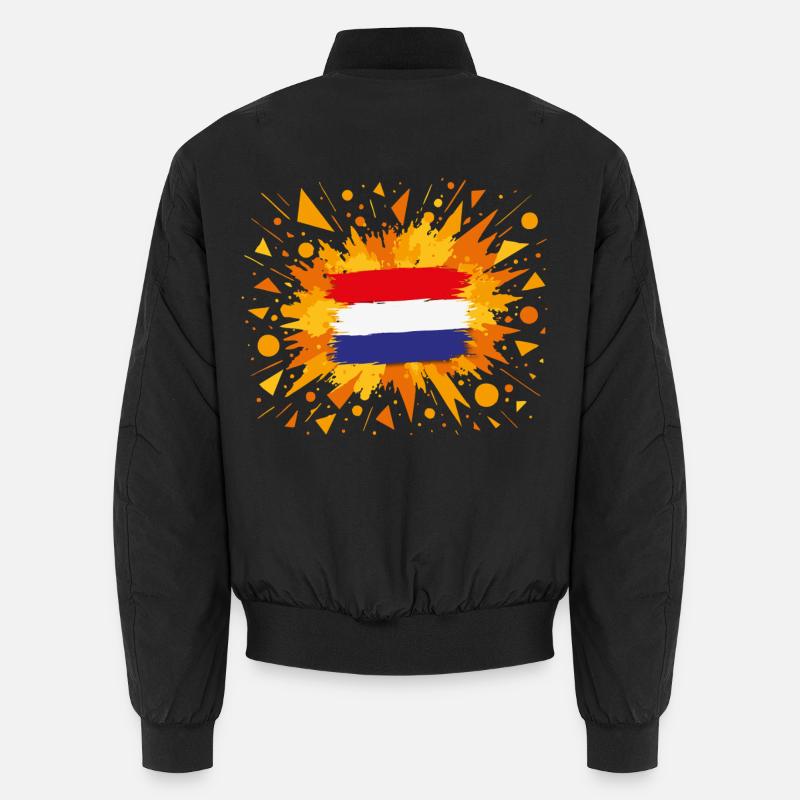 Dutch Flag with Orange Background - Unisex Bomber Jacket - black