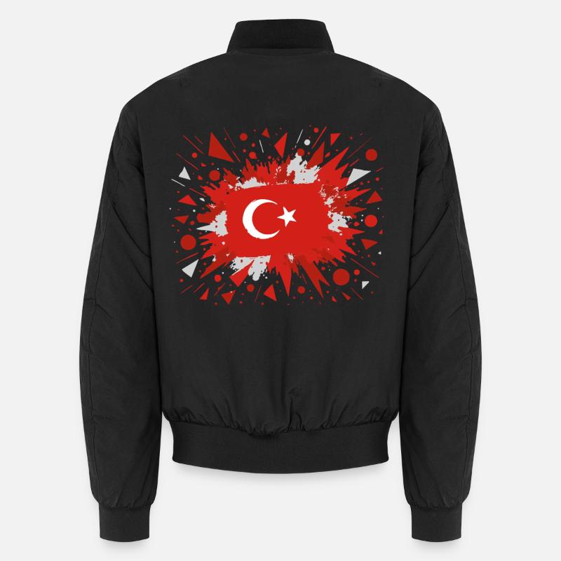 Drapeau turc avec pluie d’éclaboussures artistiques - Bomber unisexe - noir