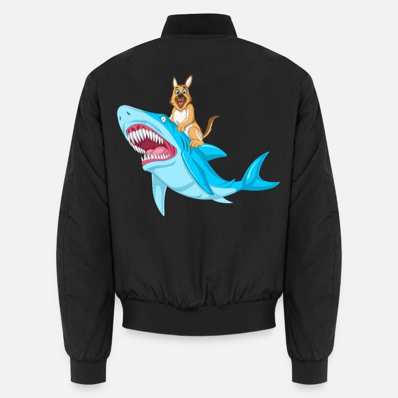 German Shepherd Shark Ride Unisex Bomber Jacket