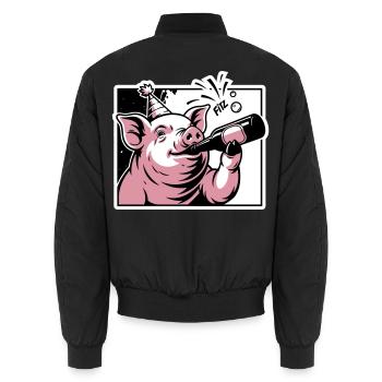 Schweinchen mit Party- und Feierflasche - Unisex Bomberjacke - Schwarz - Hinten - AI Model Male 185 light (185cm)