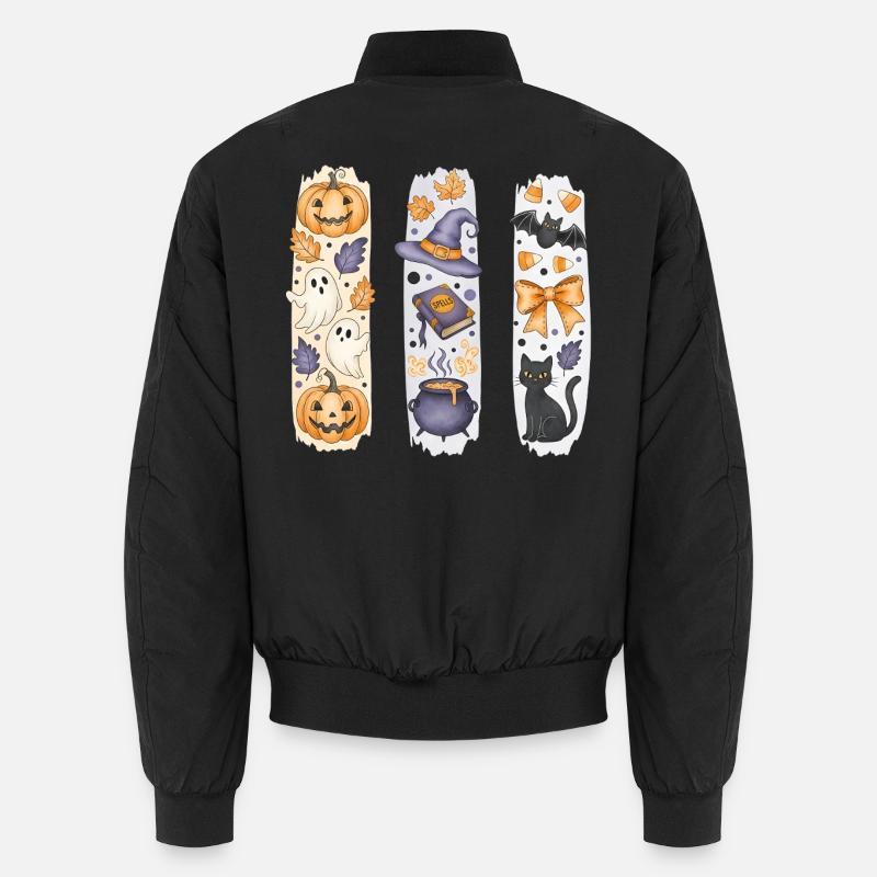 Halloween Collage – Pumpkin, Ghosts, Witch, Cat Unisex Bomber Jacket