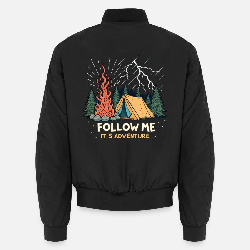 Nature Adventure Tent Camping Fire - Unisex Bomber Jacket - black