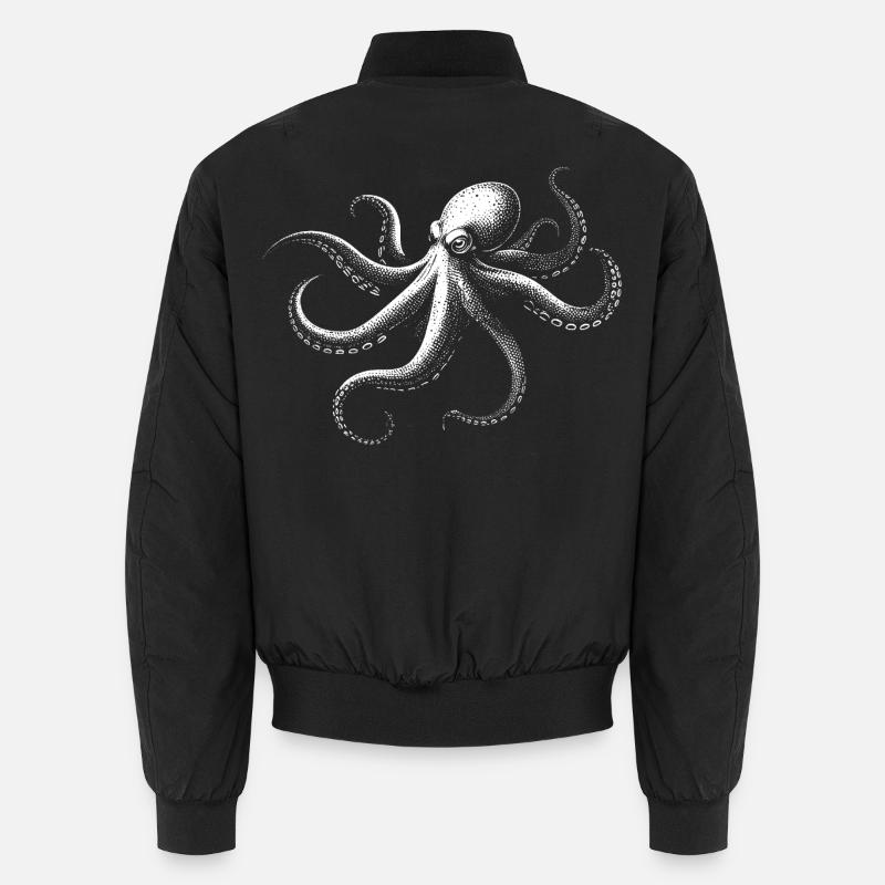 Octopus in Monochrome Unisex Bomber Jacket