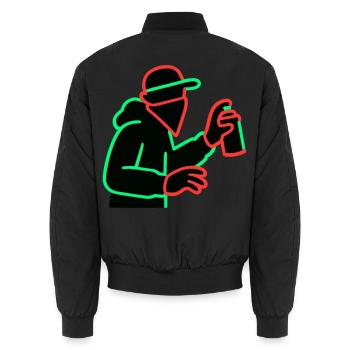 Neon Graffiti Sprayer Silhouette - Unisex Bomber Jacket - black - Back - AI Model Male 185 light (185cm)