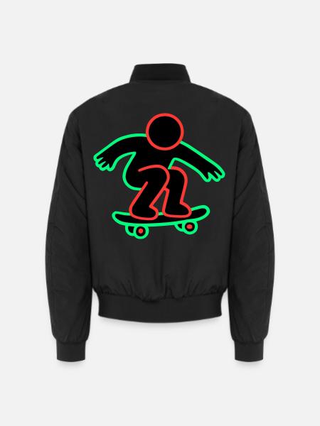 Neon Skateboarder Line Art - Unisex Bomber Jacket - black