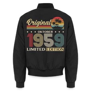 66th Birthday Original October Vintage 1959 - Unisex Bomber Jacket - black - Back - AI Model Male 185 light (185cm)