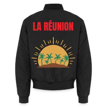 T-shirt La Réunion soleil et palmiers - Bomber unisexe - noir - Dos - AI Model Male 185 light (185cm)