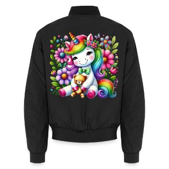 Regenbogen Einhorn Blumentraum - Unisex Bomberjacke - Schwarz - Hinten - AI Model Male 185 light (185cm)