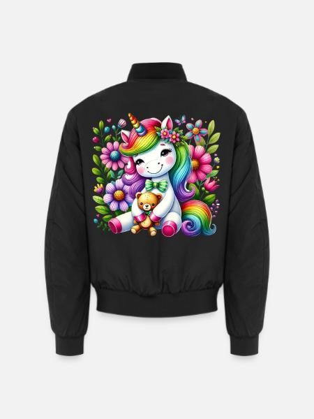 Regenbogen Einhorn Blumentraum - Unisex Bomberjacke - Schwarz