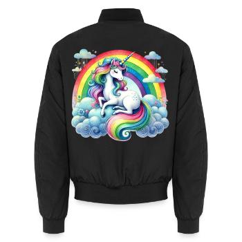 Rainbow Unicorn on Clouds - Unisex Bomber Jacket - black - Back - AI Model Male 185 light (185cm)