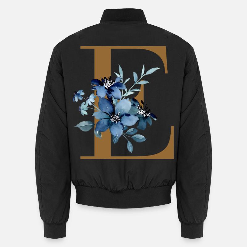 Florales E – Goldener Buchstabe mit Blüten Unisex Bomberjacke
