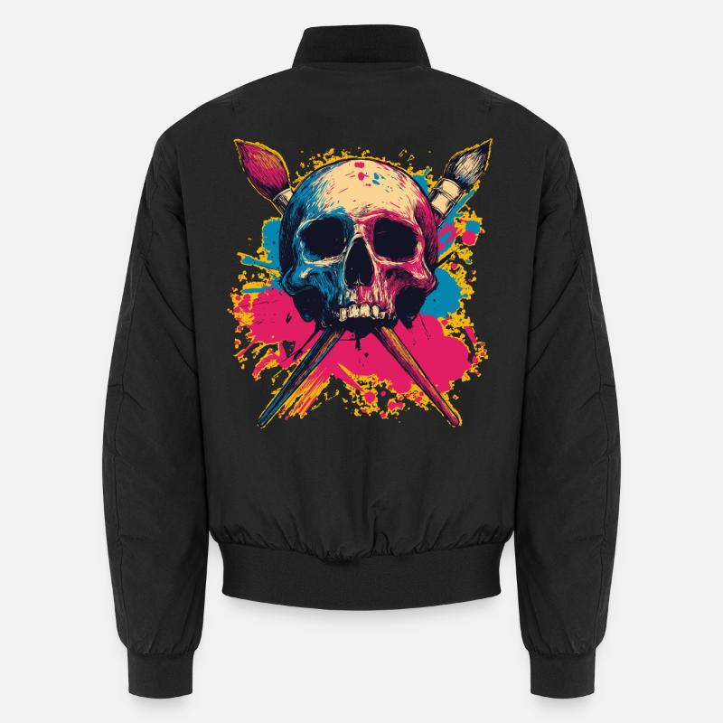 Skull and crossed brushes - Unisex Bomber Jacket - black