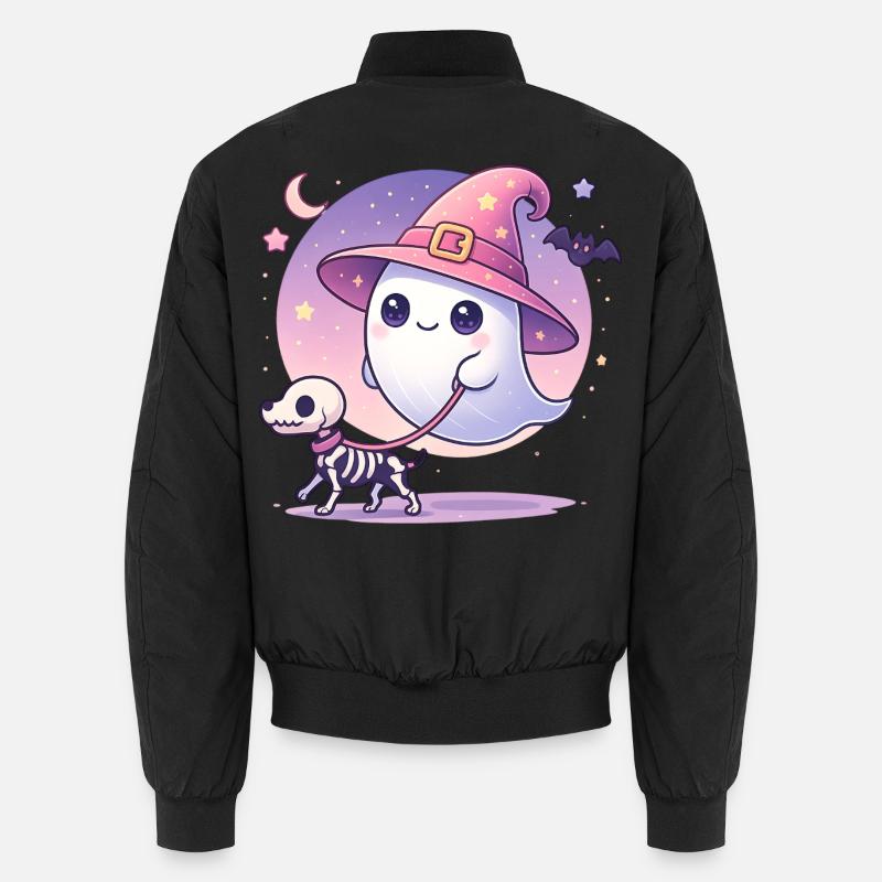 Pinker Hexen‑Geist mit Skelett‑Hund – Halloween Unisex Bomberjacke