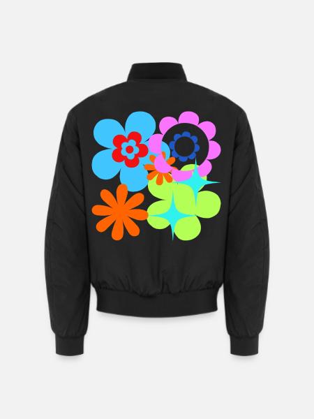 Kunterbunte Blüten und Sterne Psychedelische Flora - Unisex Bomberjacke - Schwarz
