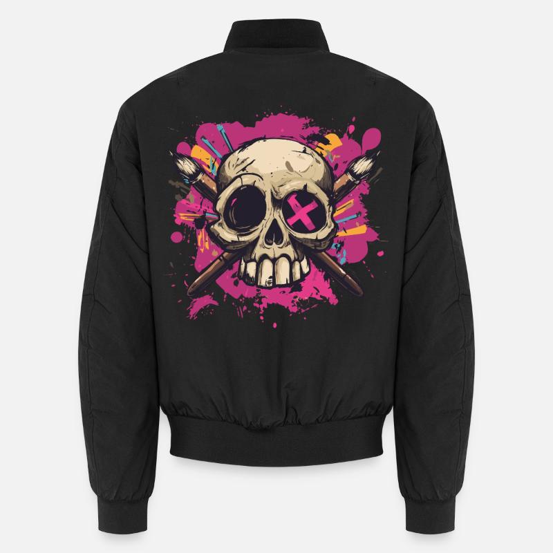 Skull and crossed brushes - Unisex Bomber Jacket - black