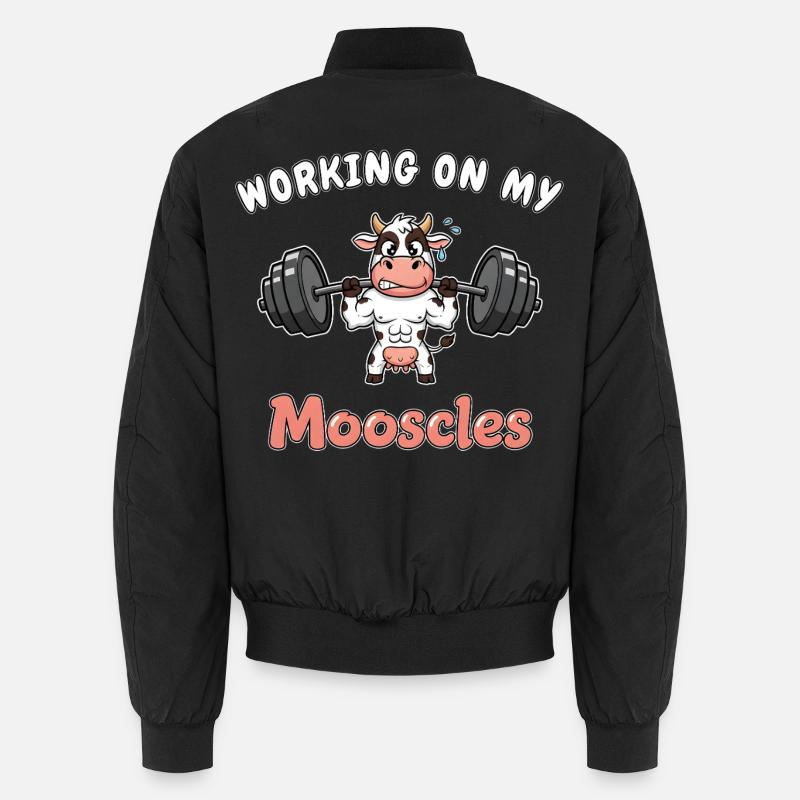 Cow - Working on my Mooscles - Funny Gym Design Unisex Bomberjacke