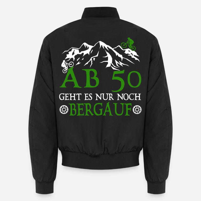 From 50 it's all uphill 50 Birthday Biker Unisex Bomber Jacket