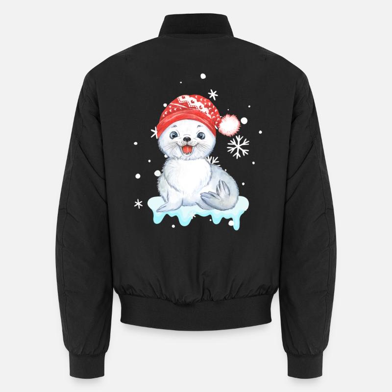 Bébé phoque d’hiver dans le chapeau du Père Noël Bomber unisexe