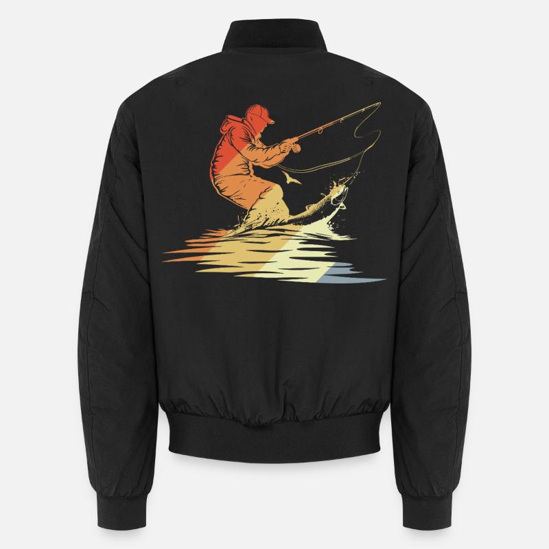 Fischen Grafik Retro Stil - Unisex Bomberjacke - Schwarz