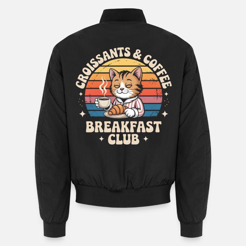 Cat Retro Coffee Breakfast - Unisex Bomber Jacket - black